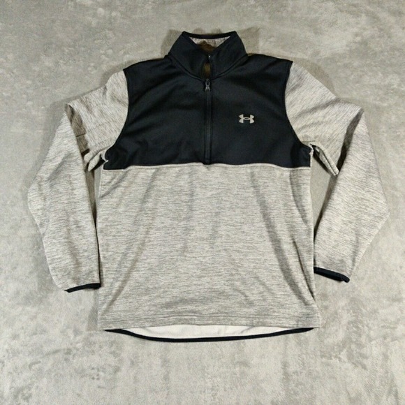 Under Armour Sweater Men‎ Medium Black Gray 1/4 Zip Knit Loose Fit Sweatshirt - Picture 1 of 7